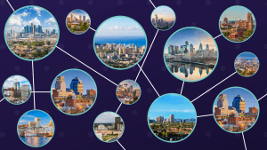 Network of interconnected bubbles of different cities