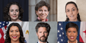 Clockwise: Mayor Femke Halsema (Amsterdam, Netherlands), Mayor Claudia López (Bogotá, Colombia), Mayor Claudia Sheinbaum (Mexico City, Mexico), Muriel Bowser (Washington, DC), Mayor Dagur Eggertsson (Reykjavík, Iceland), and Mayor London Breed (San Francisco, California)