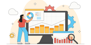 Illustration of woman pointing to a data chart