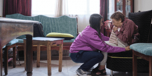 Caregiver Librada Rincón Ortiz, 51, with her mother, Maria Del Carmen Ortiz de Rincón, 81