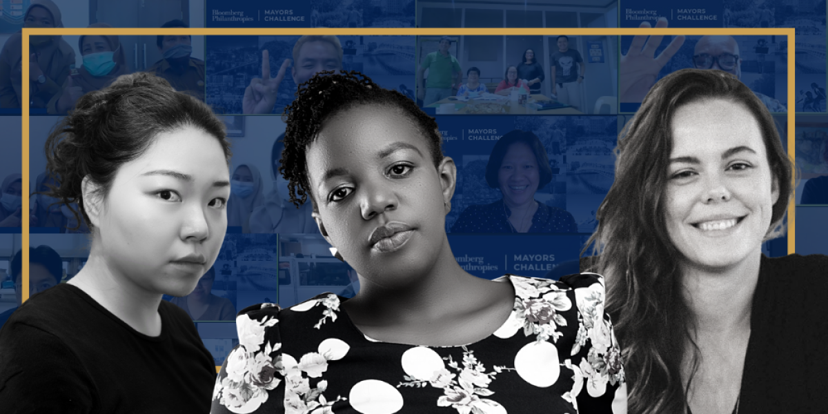 Dark blue background with black and white headshots, left to right: Jaeyon Yu, Njeri Ndonga, Sarah Gallimore
