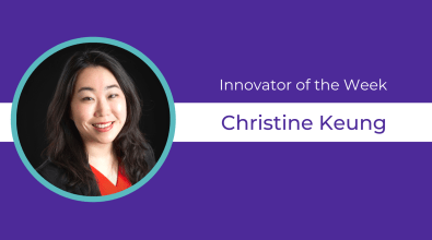 Purple background with text celebrating Christine Keung as the Innovator of the Week