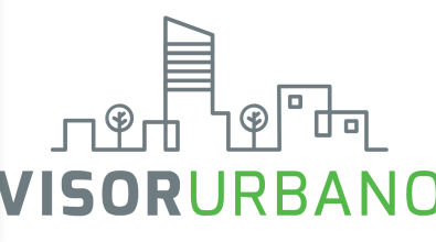Visor Urbano Logo with squiggly skyline behind their name 