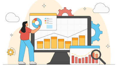 Illustration of woman pointing to a data chart