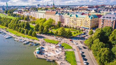 Aerial view to Ullanlinna district on the shore of Helsinki in summer.