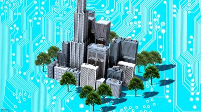 Decorative article image featuring a city skyline floating on a teal background.